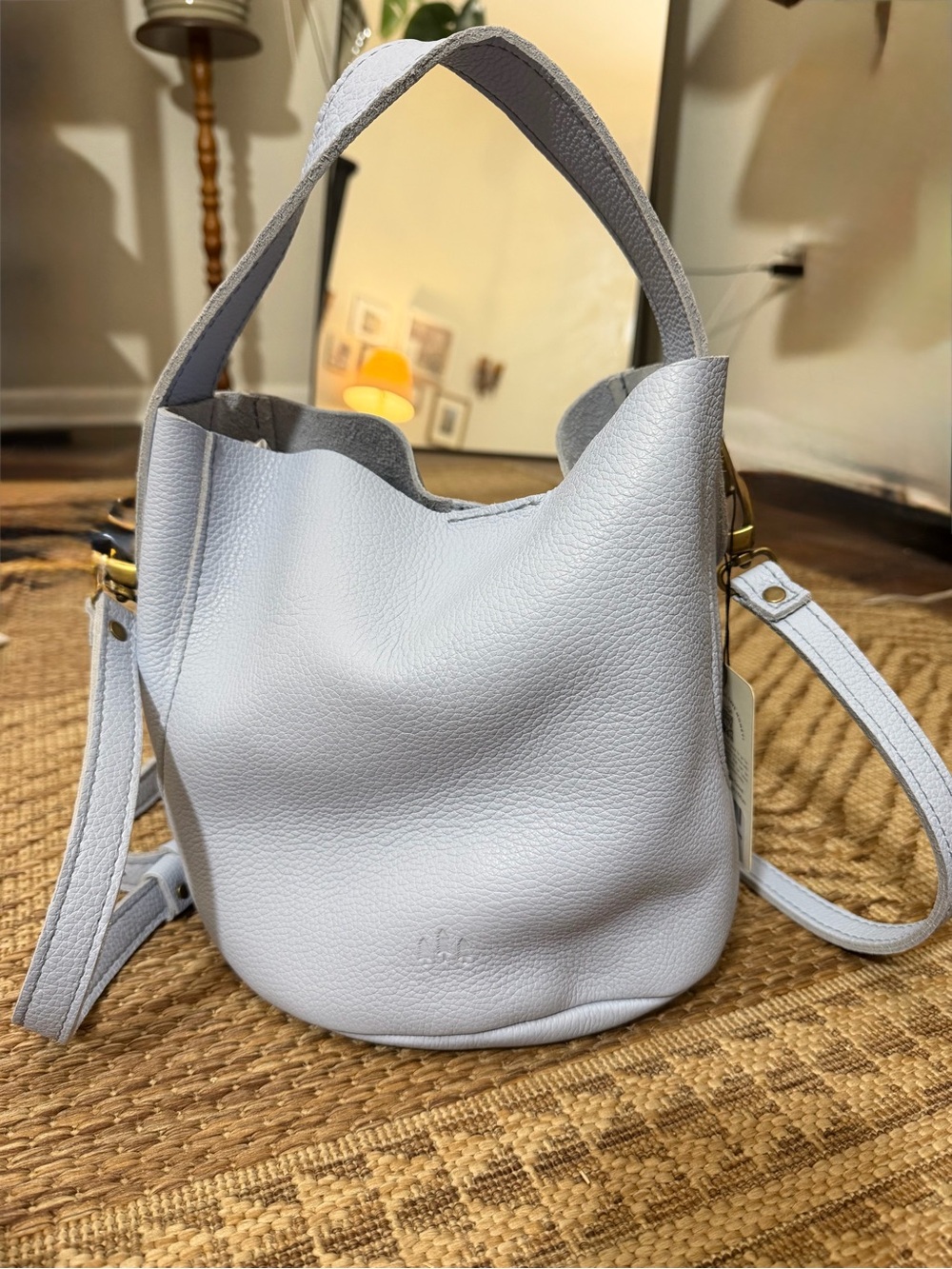 NWT Portland Leather Light Blue Leather Bucket Bag with Gold Hardware - Picture 2 of 4